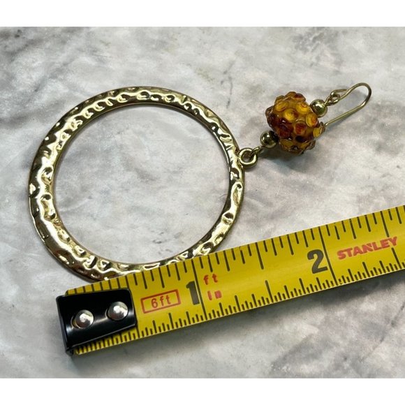 Vintage Hammered Earrings Gold Tone Hoops Rings Dangle - Picture 3 of 6